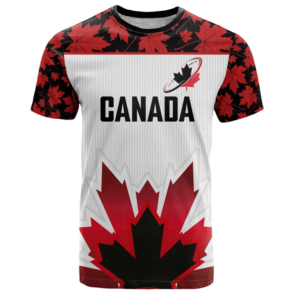 Custom Canadian Rugby T-Shirt Maple Leaves Sporty Art Style White Color Graphic Tee