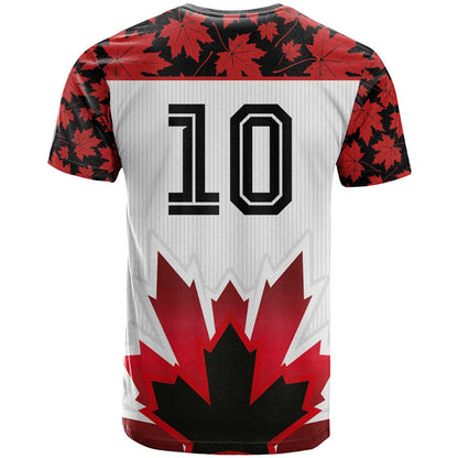 Custom Canadian Rugby T-Shirt Maple Leaves Sporty Art Style White Color Graphic Tee