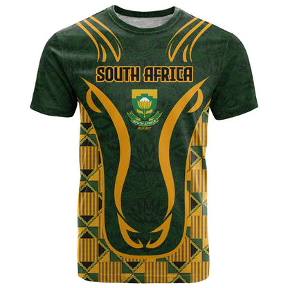 Custom South Africa Rugby 2024 T-Shirt Go Champion Springboks and Kente Pattern Graphic Tee