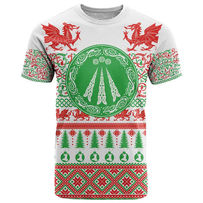 Welsh Christmas T-Shirt Awen and Celtics Culture with Xmas Elements Graphic Tee