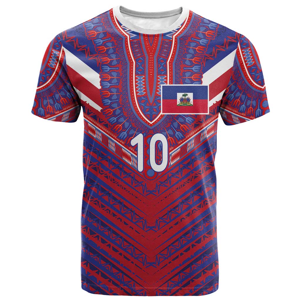 Custom Haiti National Football T-Shirt Dashiki Sporty Style Graphic Tee