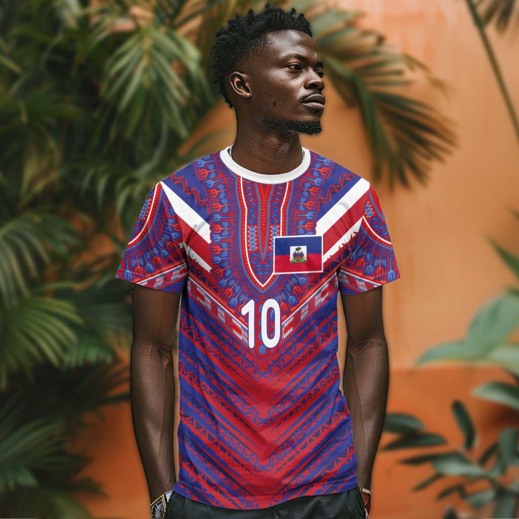 Custom Haiti National Football T-Shirt Dashiki Sporty Style Graphic Tee