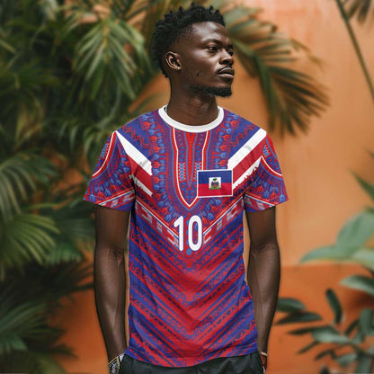 Custom Haiti National Football T-Shirt Dashiki Sporty Style Graphic Tee