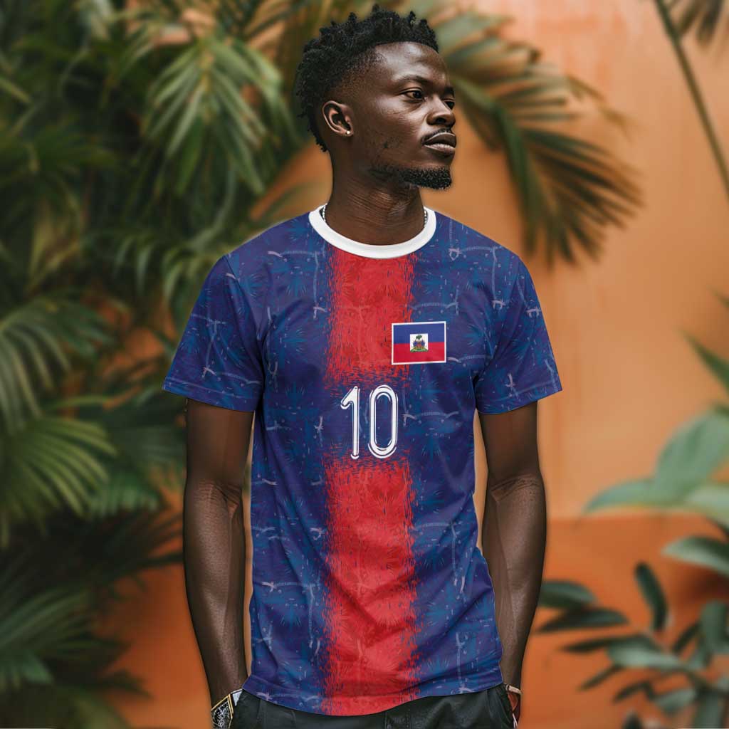 Custom Haiti National Football T-Shirt Haiti Emblems Motif Graphic Tee