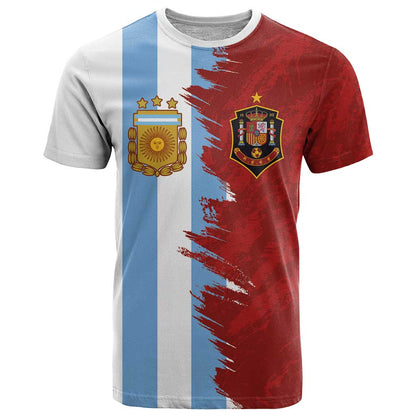 Half Argentina and Half Spain Football T-Shirt Grunge Style Graphic Tee