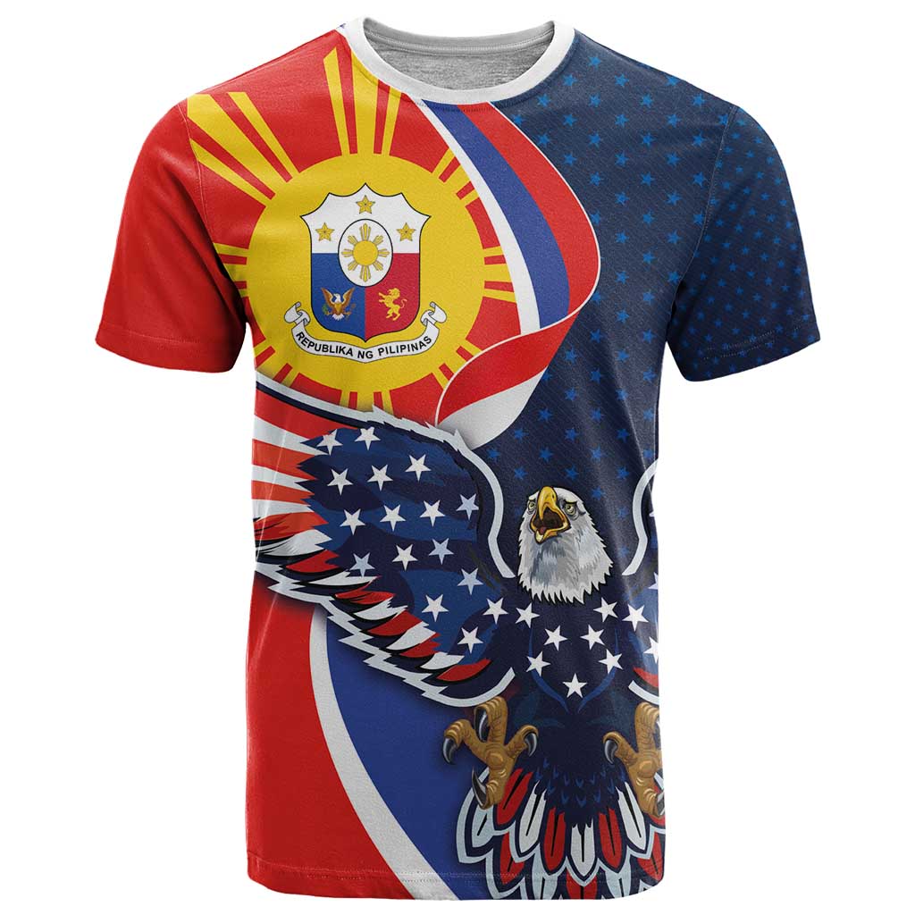 Filipino American History Month T-Shirt USA Eagle and Philippines Sun Symbol with National Flag Graphic Tee
