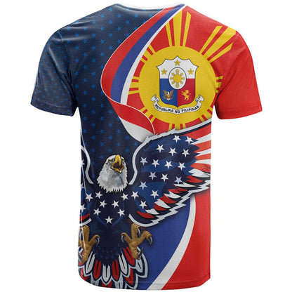 Filipino American History Month T-Shirt USA Eagle and Philippines Sun Symbol with National Flag Graphic Tee