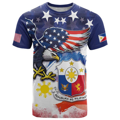 Filipino American History Month T-Shirt USA Eagle and Philippines Coat of Arms Symbol with National Flag Graphic Tee