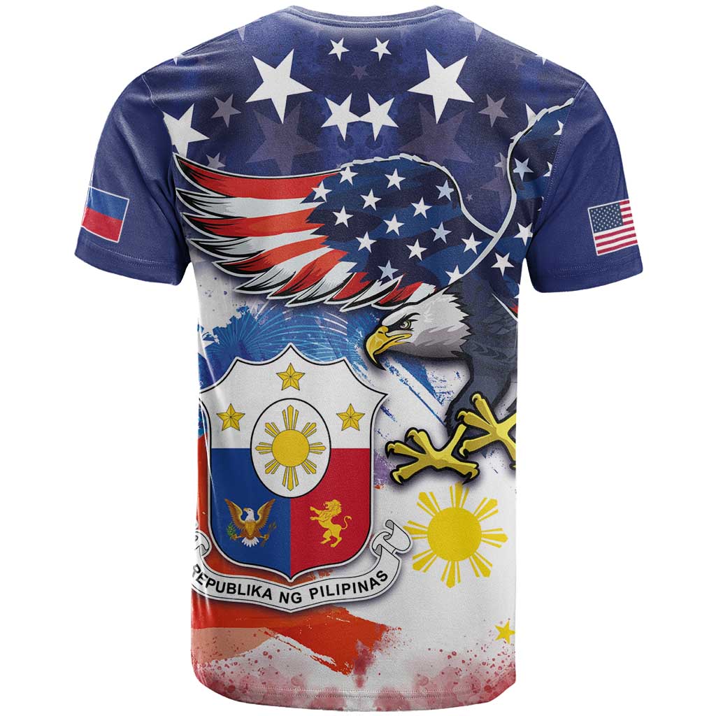 Filipino American History Month T-Shirt USA Eagle and Philippines Coat of Arms Symbol with National Flag Graphic Tee