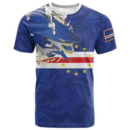 Custom Cape Verde National Football T-Shirt Glory Blue Sharks Graphic Tee