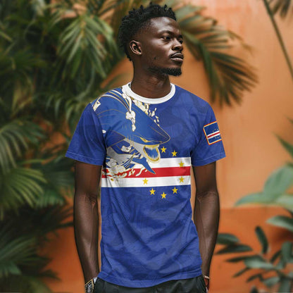 Custom Cape Verde National Football T-Shirt Glory Blue Sharks Graphic Tee