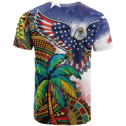 Caribbean American Together T-Shirt USA Flag Eagle and Coloful Palm Tree Graphic Tee