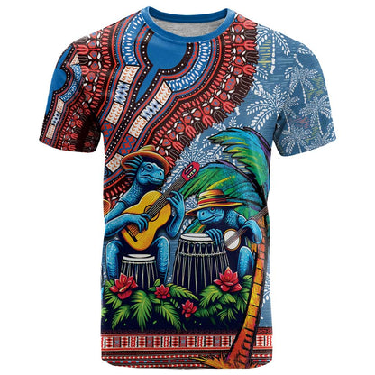 Afro-Caribbean T-Shirt African Dashiki Style with Caribbean Music with Blue Iguanas Graphic Tee