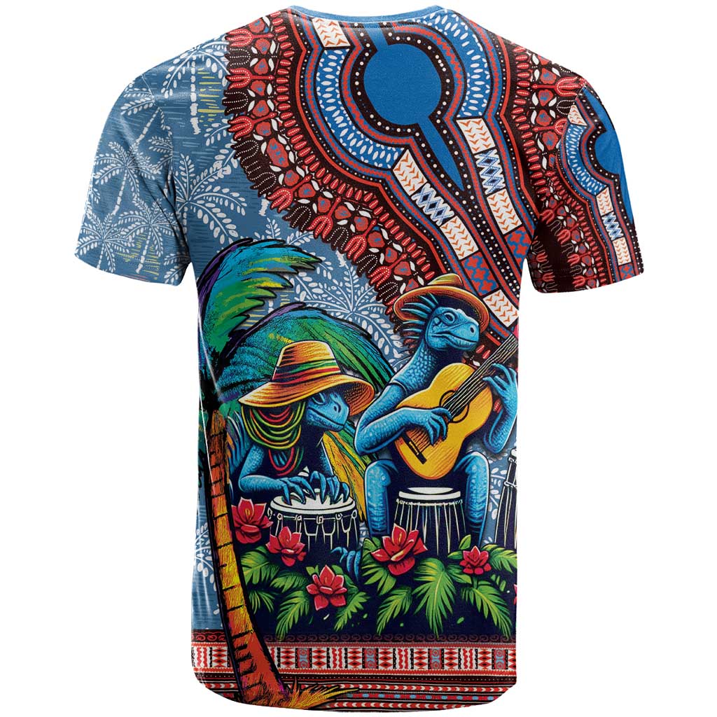 Afro-Caribbean T-Shirt African Dashiki Style with Caribbean Music with Blue Iguanas Graphic Tee