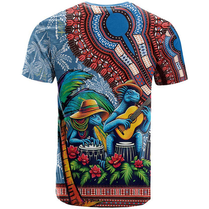 Afro-Caribbean T-Shirt African Dashiki Style with Caribbean Music with Blue Iguanas Graphic Tee