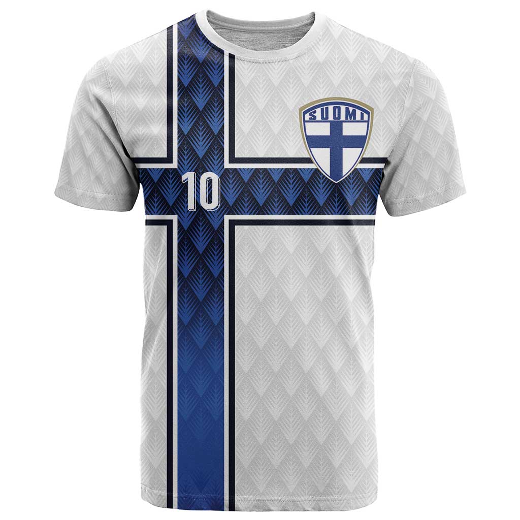 Custom Finland National Football T-Shirt Pine Trees with Diamond Shapes Graphic Tee