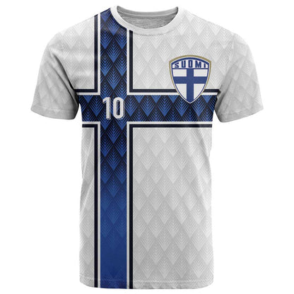 Custom Finland National Football T-Shirt Pine Trees with Diamond Shapes Graphic Tee