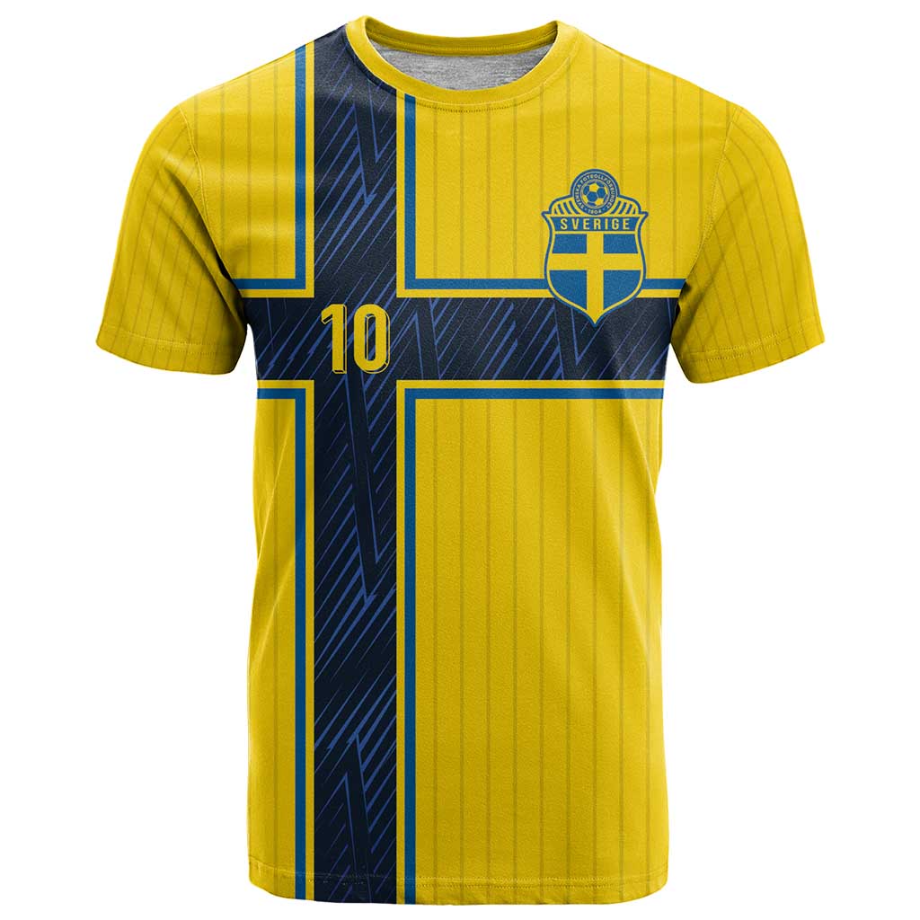 Custom Sweden National Football T-Shirt Glory The Blue and Yellow Graphic Tee
