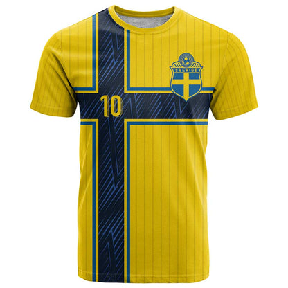 Custom Sweden National Football T-Shirt Glory The Blue and Yellow Graphic Tee