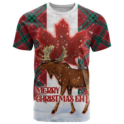 Canadian Christmas - Moose and Maple Retro Style T-Shirt Graphic Tee