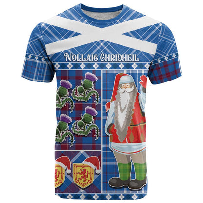 Santa Claus Thistle Scottish Christmas T-Shirt Tartan Pattern Graphic Tee
