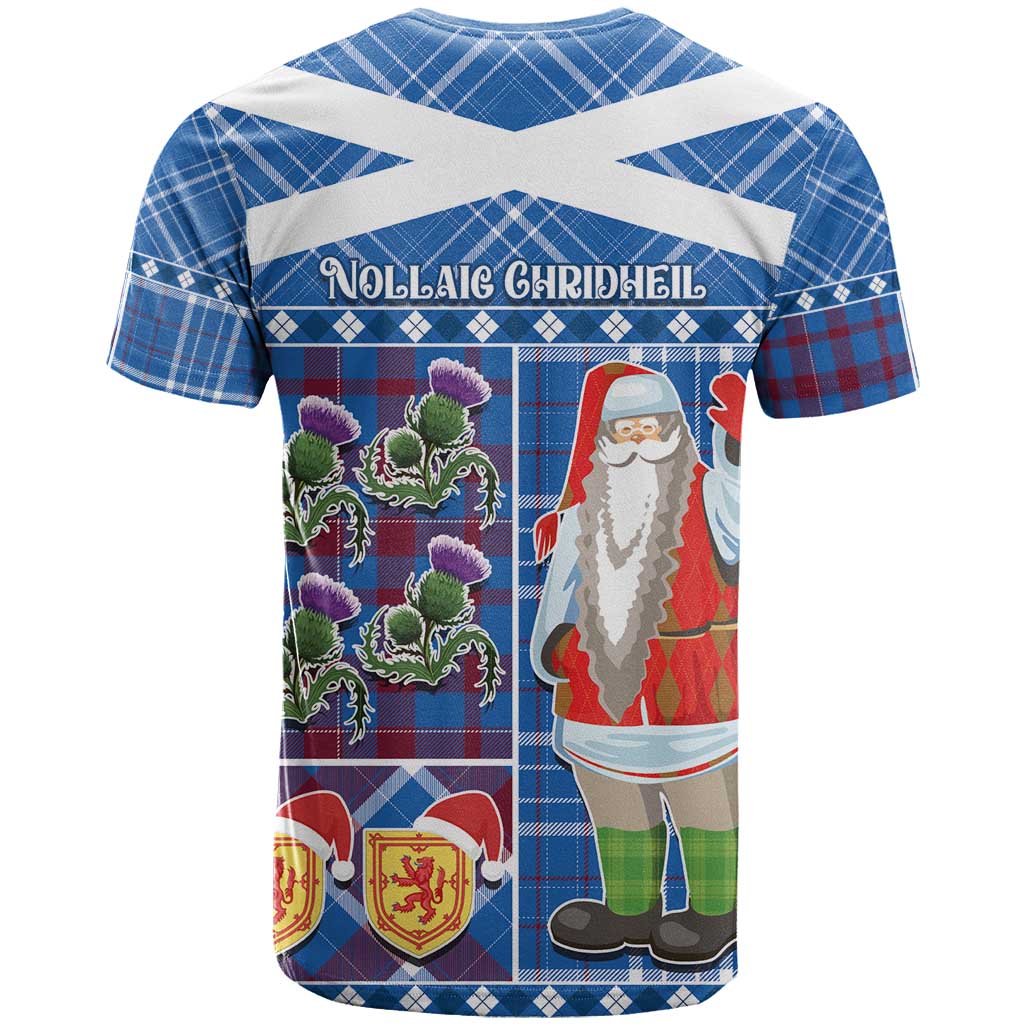 Santa Claus Thistle Scottish Christmas T-Shirt Tartan Pattern Graphic Tee