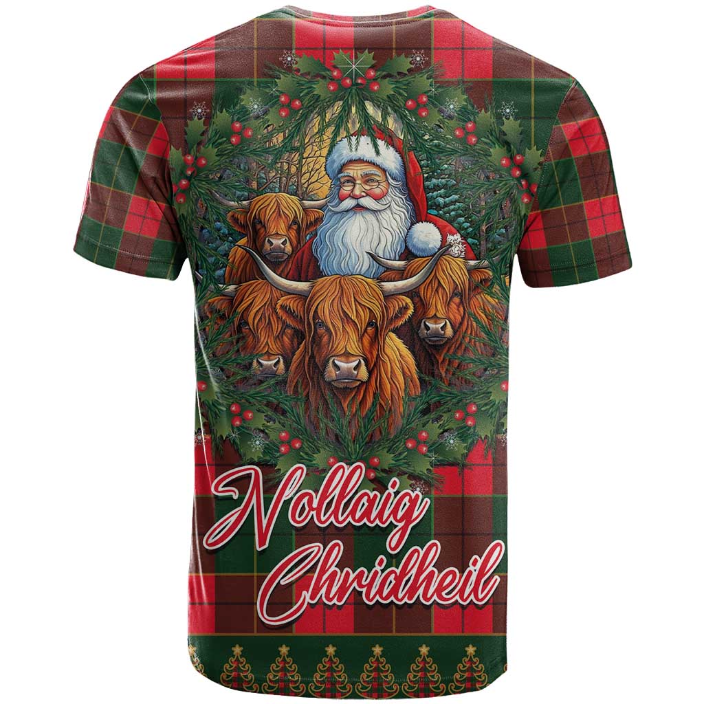 Santa and Higland Cows Scottish Christmas T-Shirt Tartan Pattern Graphic Tee
