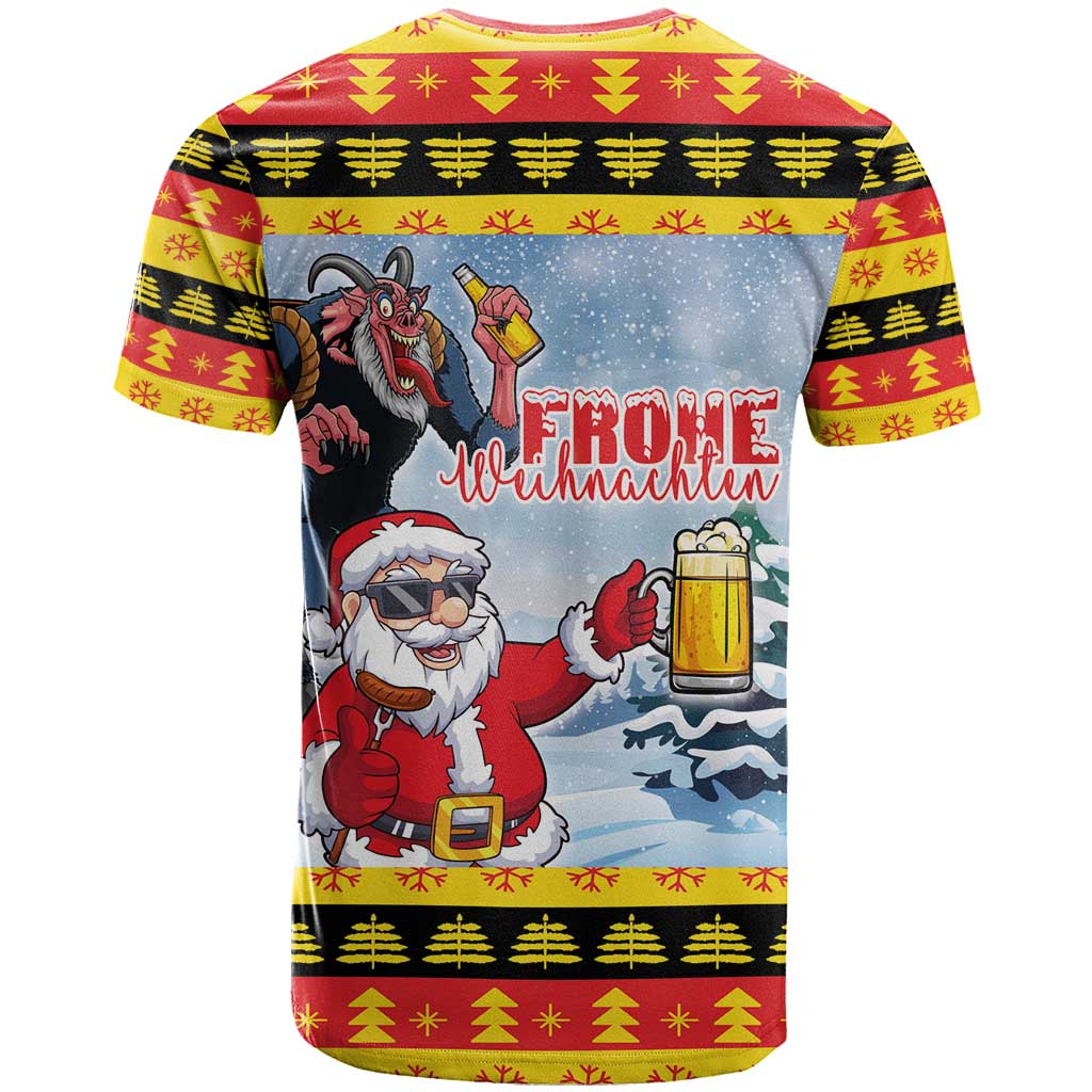 Deutschland Frohe Weihnachten T-Shirt Funny Der Weihnachtsmann and Krampus Drink Beer Together Graphic Tee