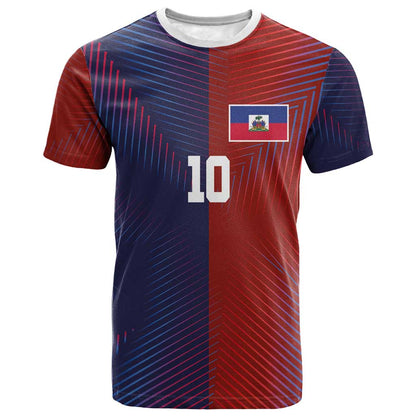 Custom Haiti National Football T-Shirt Red Blue The Half Sporty Design Graphic Tee