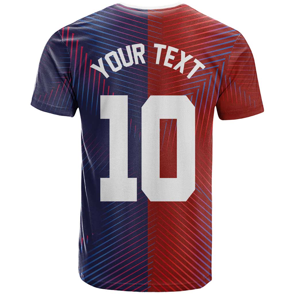 Custom Haiti National Football T-Shirt Red Blue The Half Sporty Design Graphic Tee