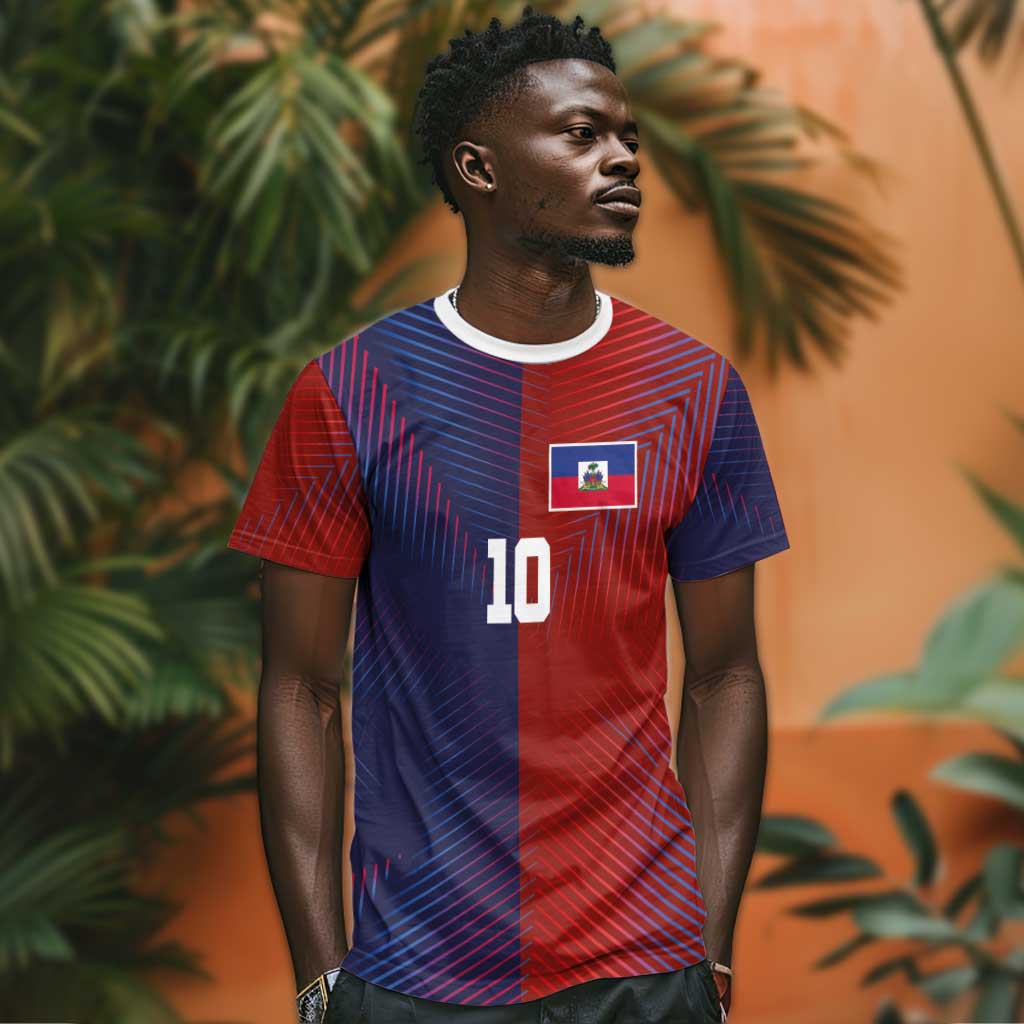 Custom Haiti National Football T-Shirt Red Blue The Half Sporty Design Graphic Tee