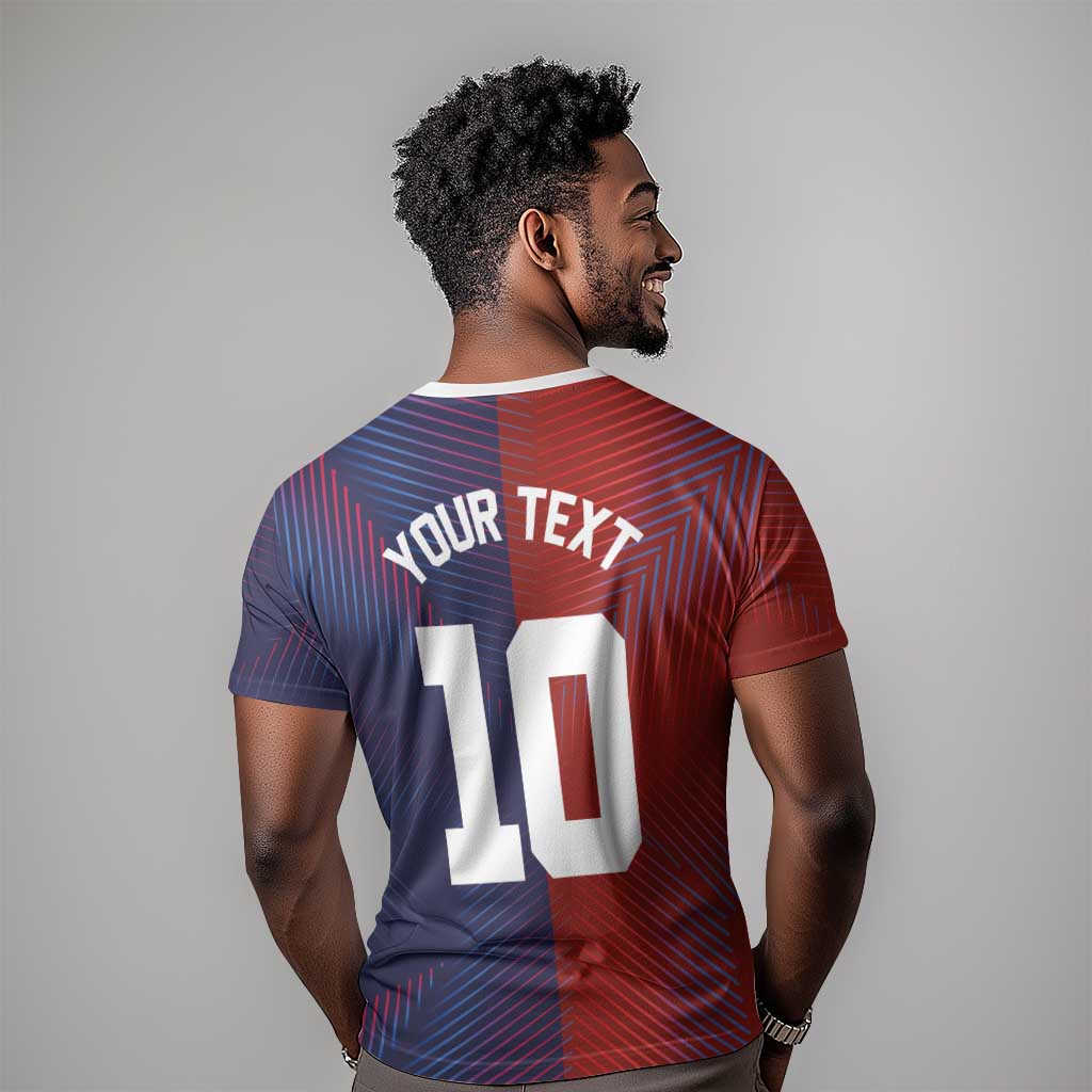 Custom Haiti National Football T-Shirt Red Blue The Half Sporty Design Graphic Tee
