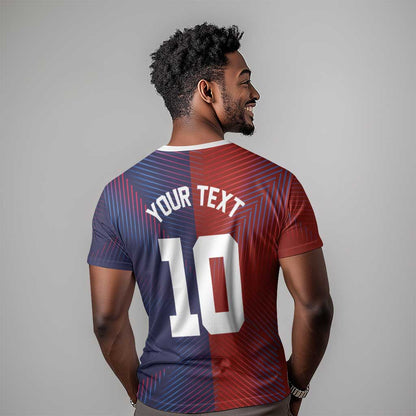 Custom Haiti National Football T-Shirt Red Blue The Half Sporty Design Graphic Tee