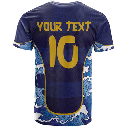 Custom Japan Pacific Rugby 2024 T-Shirt Japanese Traditional Pattern and Sea Waves Graphic Tee