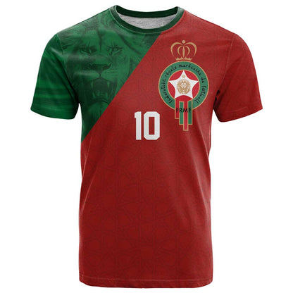 Custom Morocco National Football T-Shirt The Atlas Lions Spirit Graphic Tee
