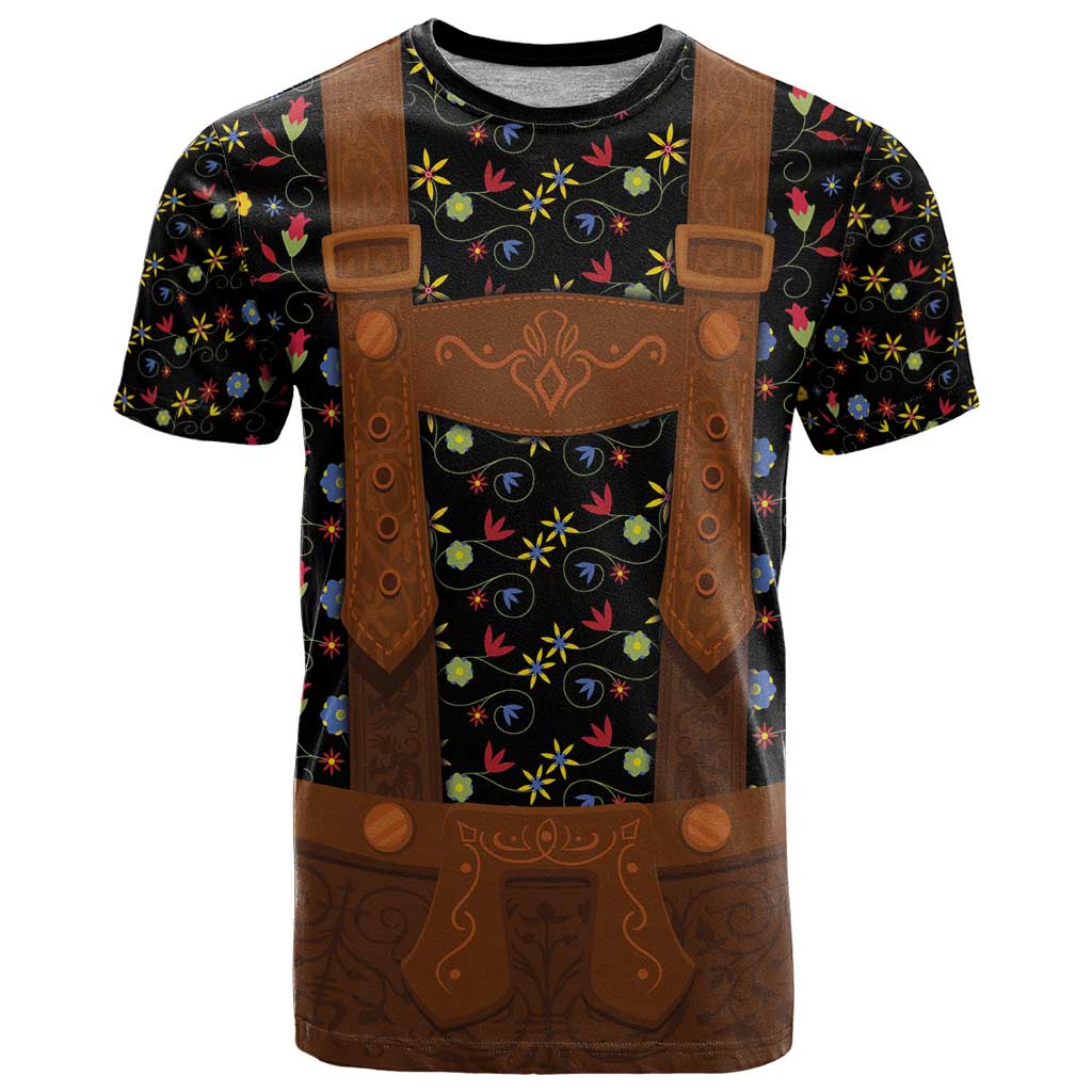 Traditional German Costume - Lederhosen T-Shirt Folk Floral Pattern Style Graphic Tee