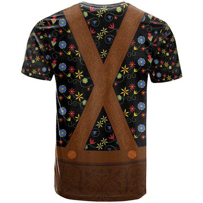 Traditional German Costume - Lederhosen T-Shirt Folk Floral Pattern Style Graphic Tee