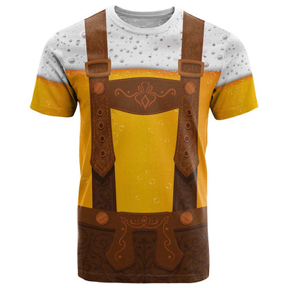 Traditional German Costume - Lederhosen T-Shirt Oktoberfest Beer Head Funny Style Graphic Tee
