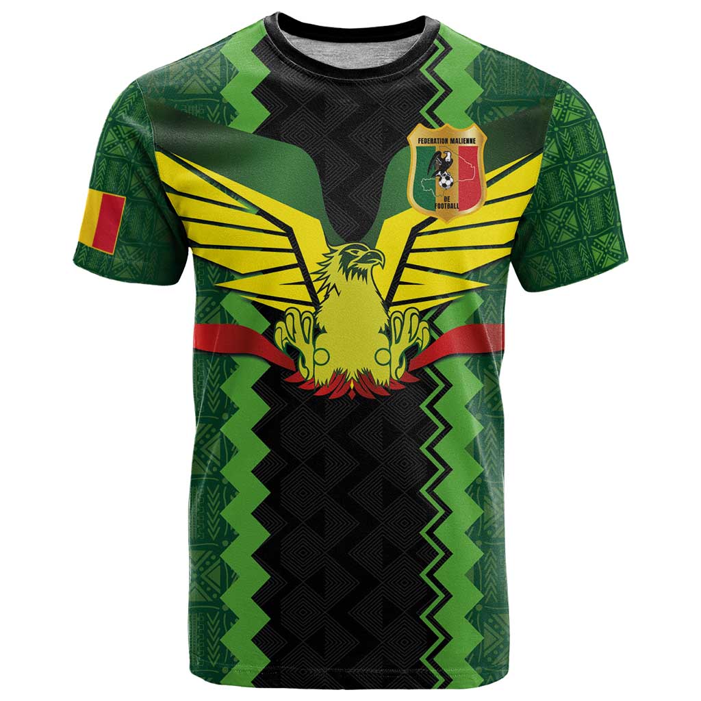 Custom Mali Football T-Shirt Les Aigles-Green Gold and Red Graphic Tee