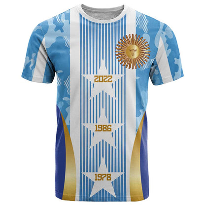 Custom Argentina Football T-Shirt La Albiceleste Three Times The Best in The World Graphic Tee