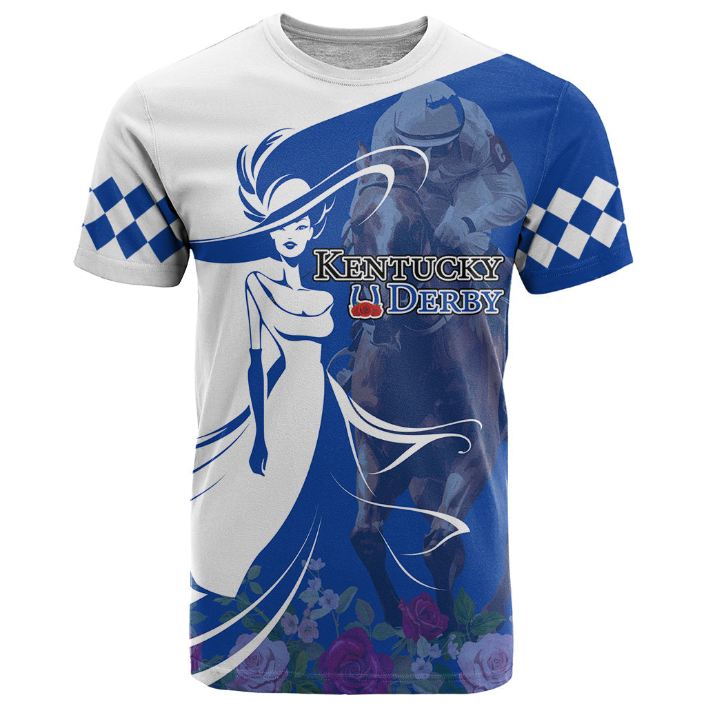 Kentucky Racing Horses Derby Hat Girl T-Shirt Blue Color Graphic Tee