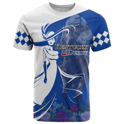 Kentucky Racing Horses Derby Hat Girl T-Shirt Blue Color Graphic Tee