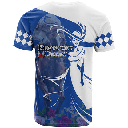 Kentucky Racing Horses Derby Hat Girl T-Shirt Blue Color Graphic Tee