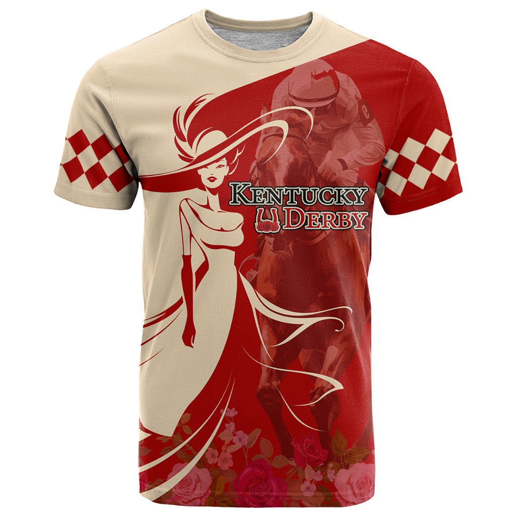 Kentucky Racing Horses Derby Hat Girl T-Shirt Red Color Graphic Tee