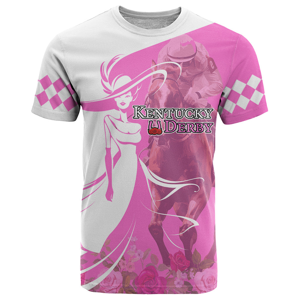 Kentucky Racing Horses Derby Hat Girl T-Shirt Pink Color Graphic Tee