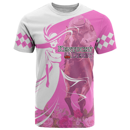 Kentucky Racing Horses Derby Hat Girl T-Shirt Pink Color Graphic Tee