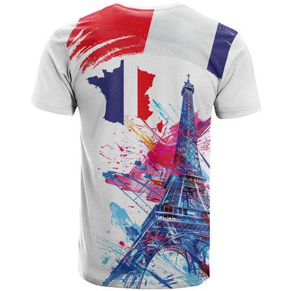 Bastille Day T-Shirt Eiffel Tower Brush Strokes Colorful with The Map Graphic Tee