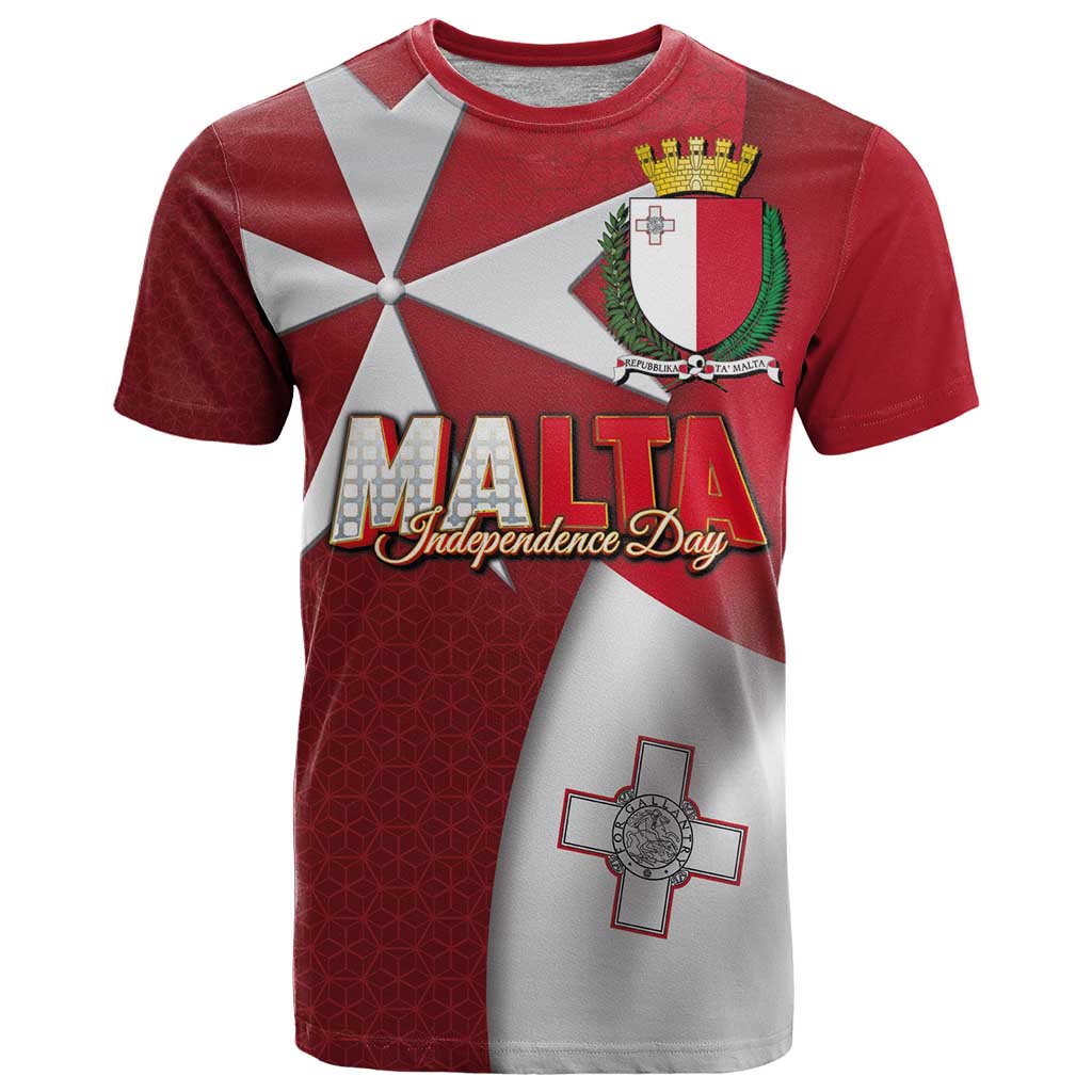 Malta Independence Day T-Shirt National Flag with Maltese Cross and Emblem Graphic Tee
