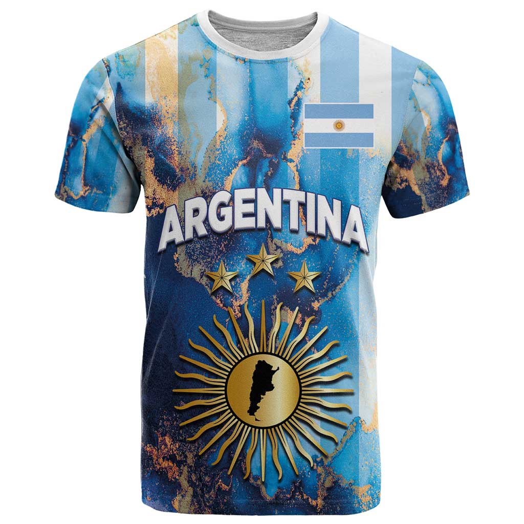 Custom Argentina Football T-Shirt La Albiceleste Marble Sky Version Graphic Tee