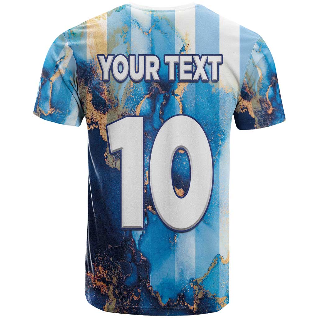Custom Argentina Football T-Shirt La Albiceleste Marble Sky Version Graphic Tee